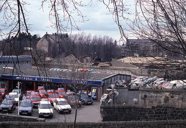 Looking down from Brandon Terrace Croall & Croall Fiat Garage at Glenogle Road, Canonmills