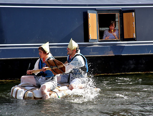 Edinburgh Canal Festival, 2013  -  Passing a barge moored at the side of the canal