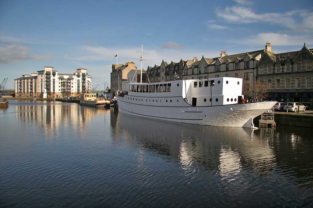 The cruise liner, Ocean Mist, moored on the Water of Leith at The Shore, Leith  -  October 2007