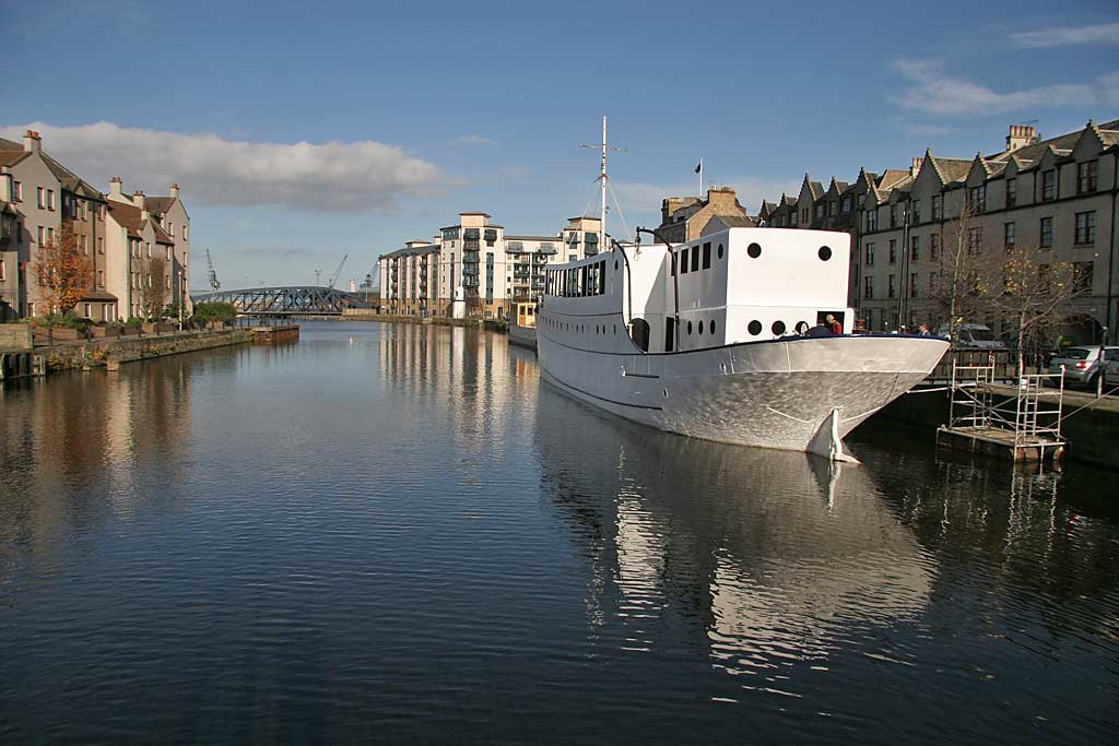The cruise liner, Ocean Mist, moored on the Water of Leith at The Shore, Leith  -  October 2007