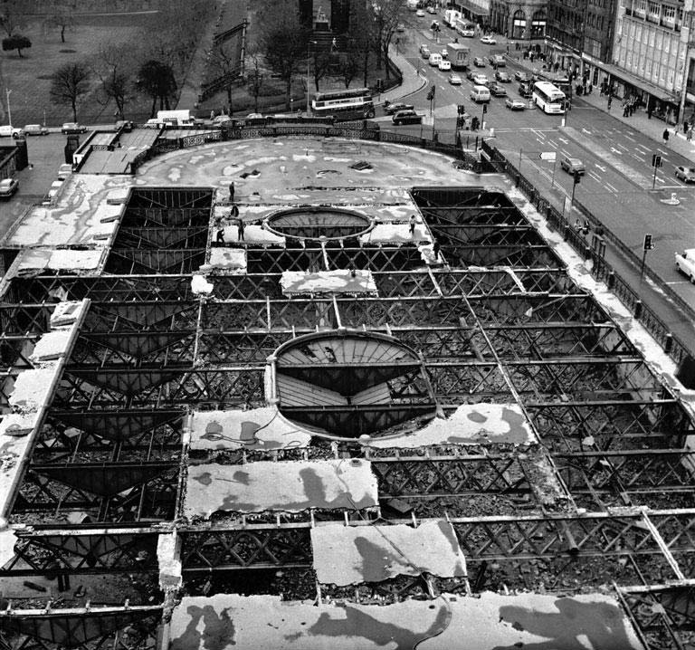 Demolition of Waverley Market Roof  begins - 1973