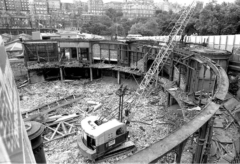 Demolition of the western end of Waverley Market Roof - 1982