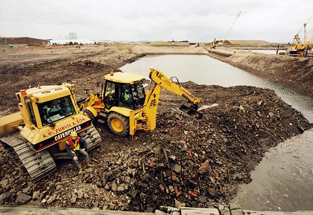 Reclaiming the land in Granton Western Harbour  -  looking to the west from Middle Pier  -  June 2004