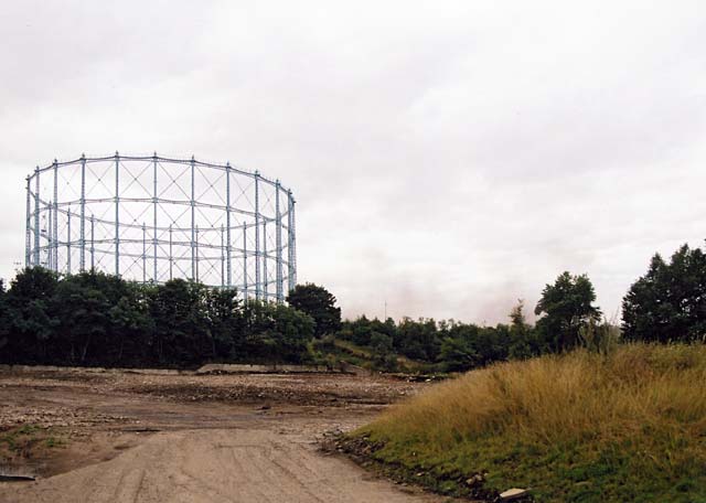 Edinburgh Waterfront  -  Demolition of one of the gasometers by controlled explosion  -  15 August 2004  -  10 seconds after the explosion