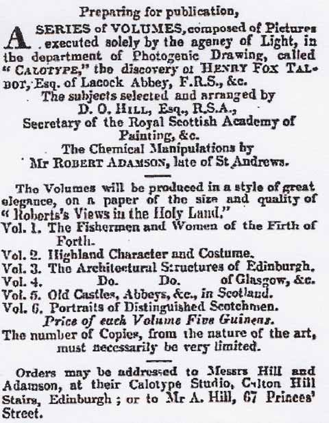 Advert for 6 Volumes of Calotypes, proposed  to be published by Hill & Adamson  -  1844