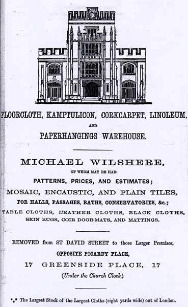 Advert in the Edinburgh & Leith Post Office Directory  -  1865  -  Michael Wilshere, 17 Greenside Place