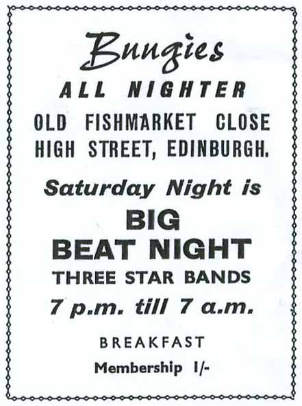 Edinburgh clubs and discos  -  Advert for Bungies  -  1960s