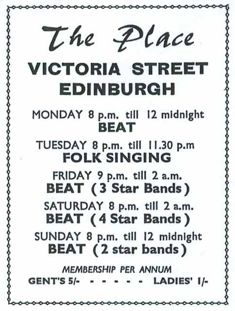 Edinburgh clubs and discos  -  Advert for The Place  -  1960s