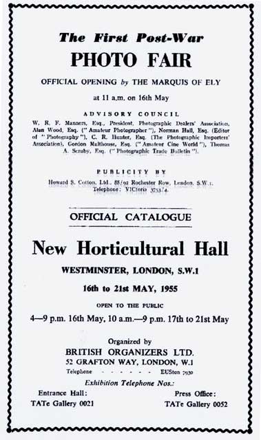 Catalogue for Photo Fair 1955, held at Royal Horticultural Hall, London
