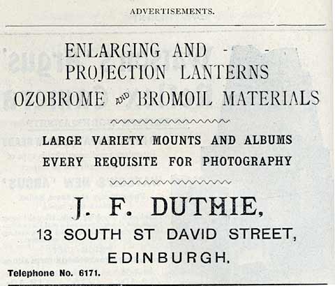 J F Duthie Advert  -  March 1912
