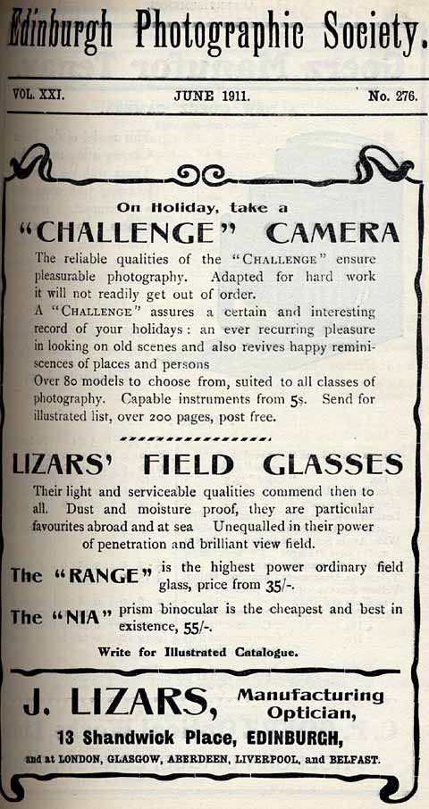 Lizars Advert  -  June 1911
