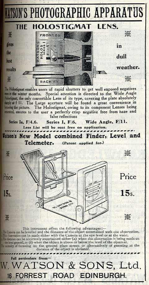 W Watson & Sons Adverts  -  January 1912