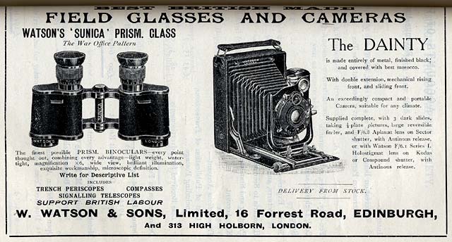 W Watson & Son Advert  -  June 1915