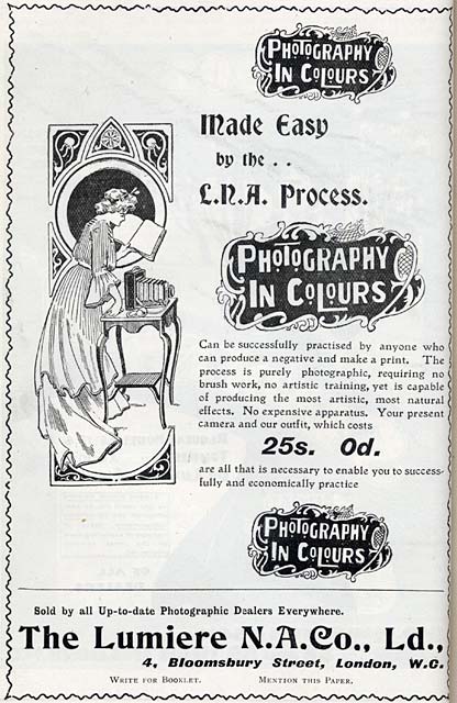 Photographic Dealers  - A H Baird  -  Adverts in his journal, Photographic Chat  -  Lumiere Colour Photography