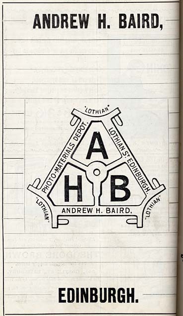 Photographic Dealers  - A H Baird  -  Adverts in his journal, Photographic Chat  - 1903  -  A H Baird Logo