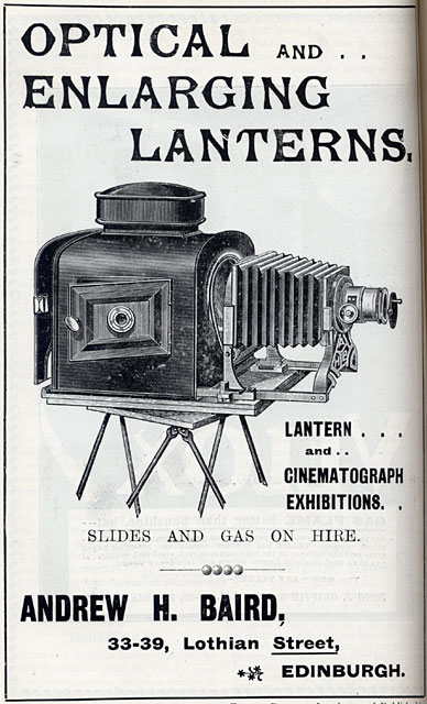 Photographic Dealers  - A H Baird  -  Adverts in his journal, Photographic Chat  - 1903  -  Optical and Enlarging Lanterns