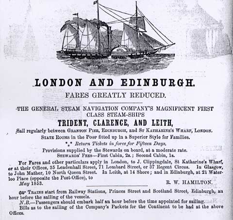 Advert in the Edinburgh & Leith Post Office Directory  -  1853  -  General Steam Navigation Company