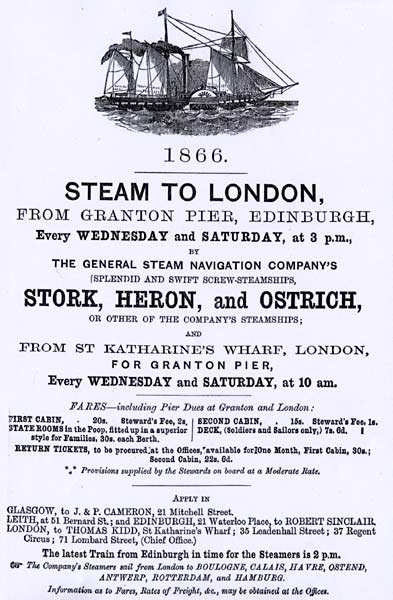 Advert from the Edinburgh & Leith Post Office Directory  -   1866  -  General Steam Navibgation Co
