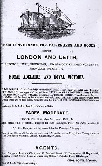 Advert in Edinburgh & Leith Post Office Directory  -  1854  -  London, Leith, Edinburgh & Glasgow Shipping Co