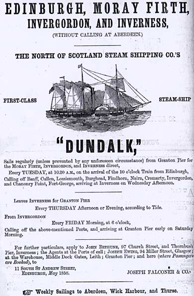 Advert in Edinburgh & Leith Post Office Directory  -  1859  -  North of Scotland Steam Shipping Co