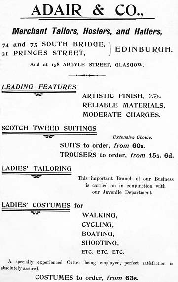 Advert in the Edinburgh & Leith Post Office Directory  -  Adair Tailors & Clothiers  -  Page 2
