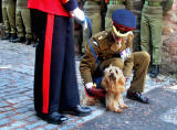 Colour Sergeant Scott and Skye Terrier Bleu, near the entrance to Greyfriars' Kirk at the top of Candlemaker Row