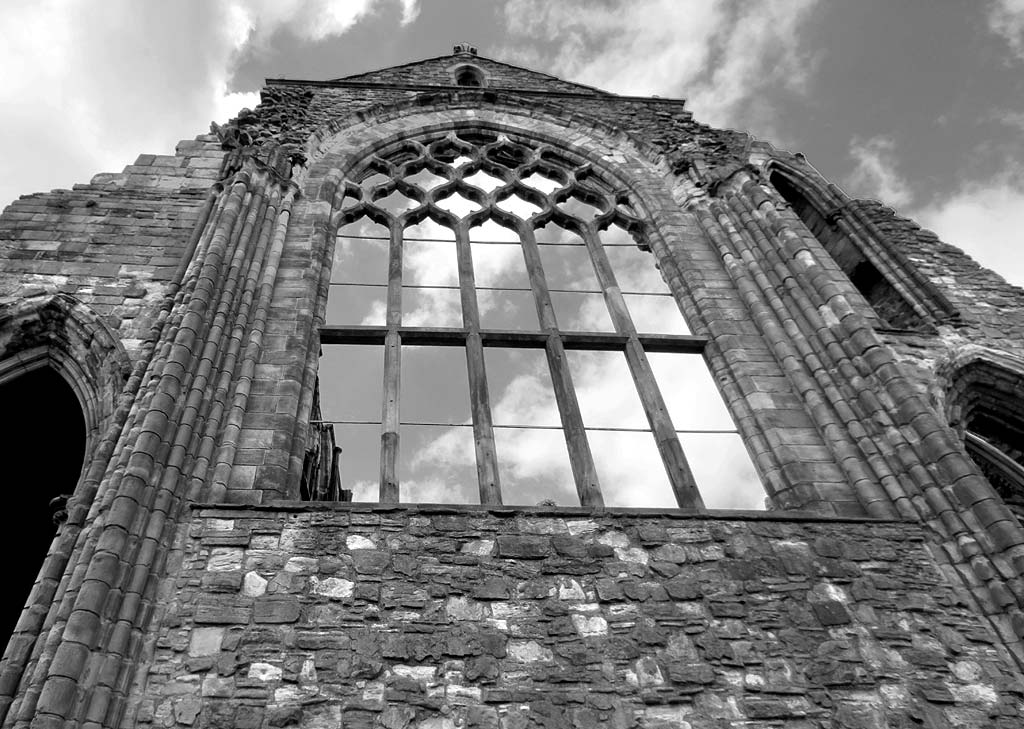 Looking up to Holyrood Abbey Window from the grounds of Holyroodhouse  -  June 2010