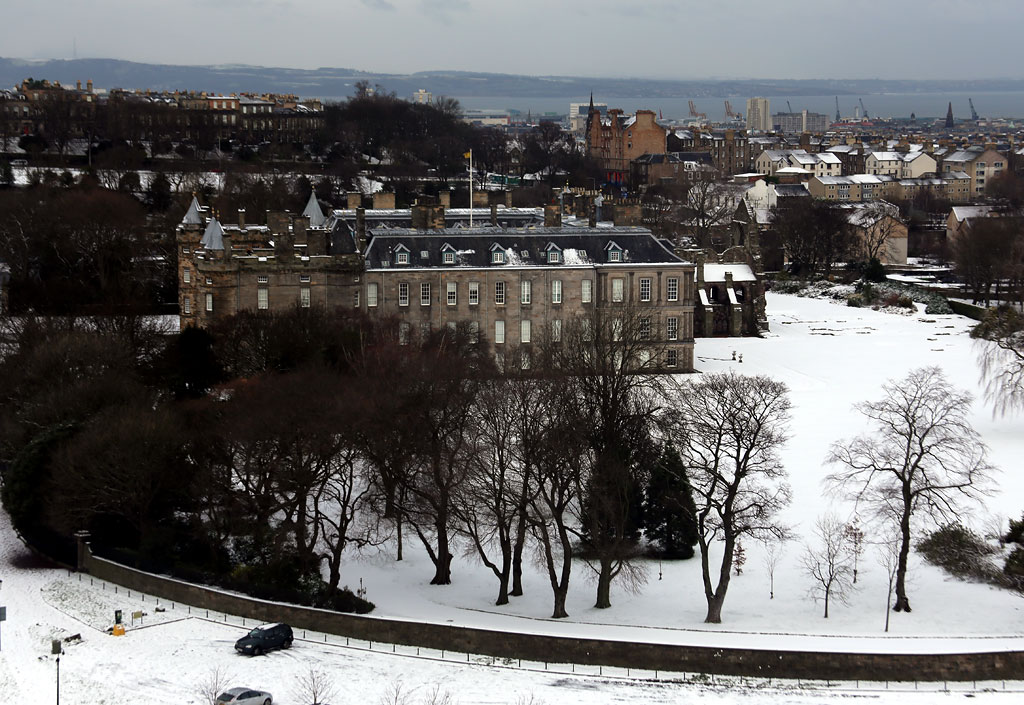 Looking down on Holyrood Palace from the Radical Road in Holyrood Park -  January 2013