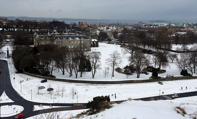Looking down on Holyrood Palace from the Radical Road in Holyrood Park -  January 2013