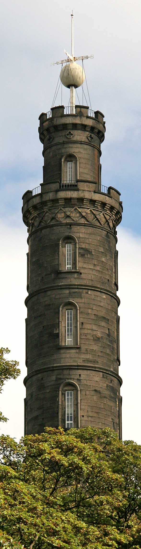 The Nelson Monument on Calton Hill.  The time ball photographed at 11.59pm on October 2, 2006  -  waiting to be lowered at 1pm