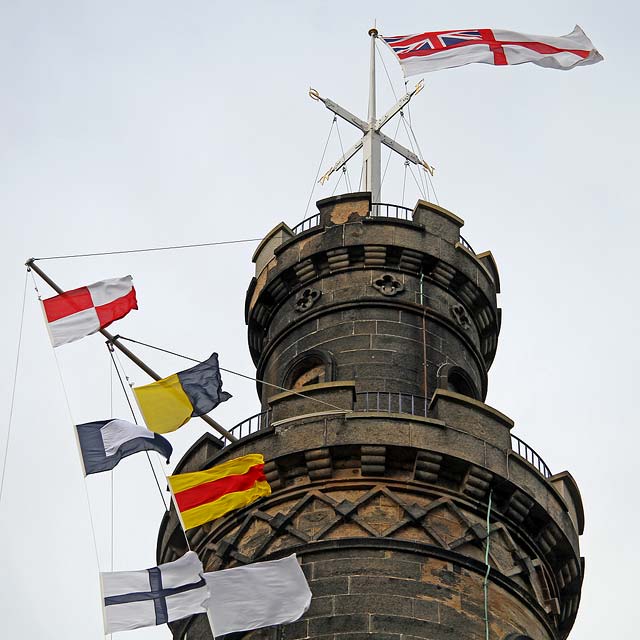 Nelson Monuments decorated with flags for Trafalgar Day, 2011