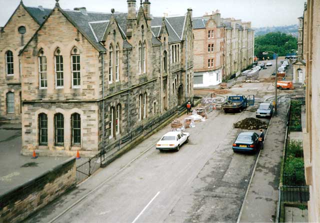 Looking NW down Tay Street past North Merchiston Primary School, towards the junction with Bryson Road, then on to DUndee Terrace.