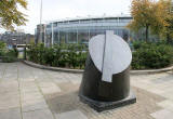 View towards the Omni Centre from in front of St Mary's Roman Catholic Cathedral, with sculpture by Eduardo Paolozzi in the foreground