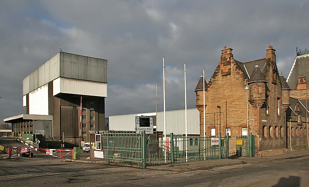 Looking across Broughton Road  to the Powderhall Incinerators, built 1970 and 1893