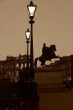 Statue to Duke of Wellington and Lamp Posts outside Register House, looking east