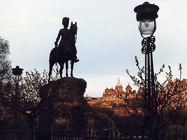 Royal Scots Greys' memorial statue  -  West Princes Street Gardens  -  April 1987