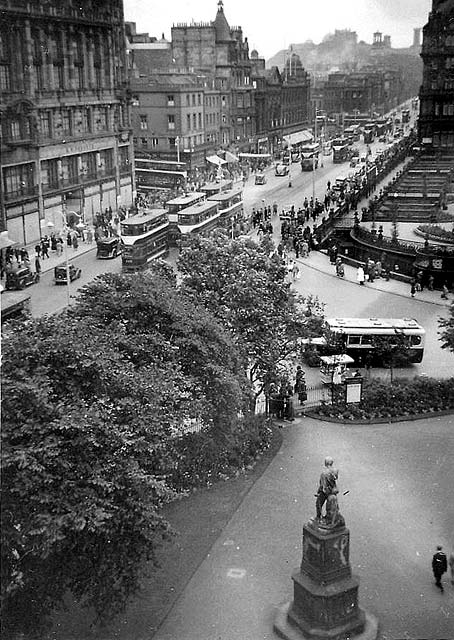 Looking down on Waverley Bridge from the Scott Monument - 1936