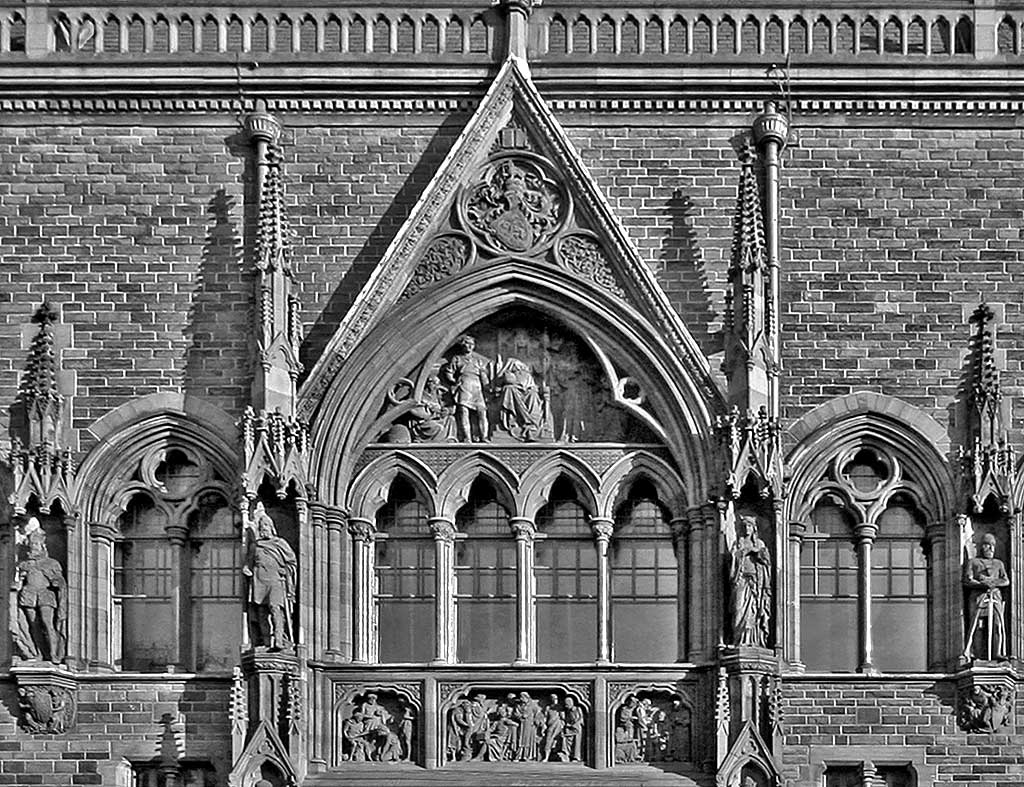 Part of the frontage of the Scottish National Portrait Gallery, Queen Street, Edinburgh  -  Photographed from the top of an open-top bus