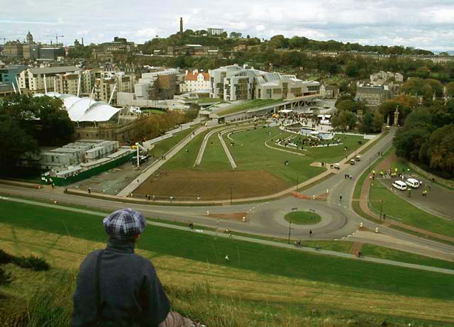 Looking down on the new Scottish Parliament Building on the day of the Official Opening  -  9 October 2004