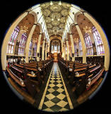 St John's Church, Edinburgh West End, looking ahead  -  Photo taken with a fisheye lens  -  November 2014