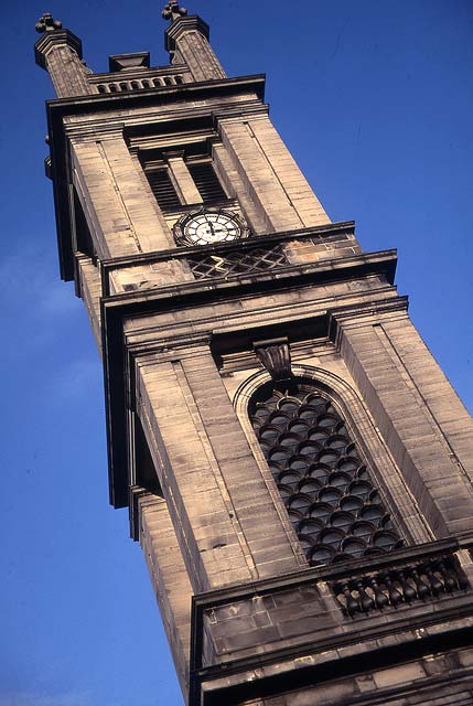 St Stephen's Church, Clock Tower, Stockbridge, EdinburghLooking north down St Vincent Street towards St Stephen's Church, Stockbridge - 1996