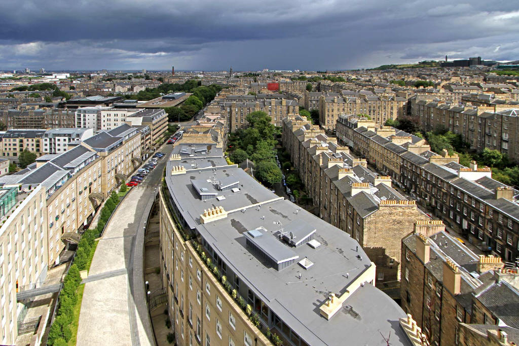 View from the roof of St Stephen's Church, looking to the south towards Ediburgh Castle