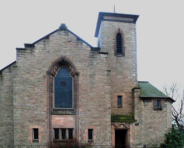 St Aidan's Church, Stenhouse, including church window, entrance and tower