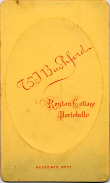 Bashford  -  Royton Cottage  -  back of carte de visite  -  Man from the side