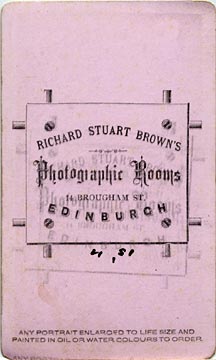 Richard Stuart Brown  -  Back of Carte de Visite No 9  -  Studio at 14 Brougham Street