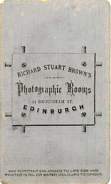 Richard Stuart Brown  -  Back of Carte de Visite No 10  -  Studio at 14 Brougham Street
