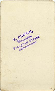 Richard Stuart Brown  -  Back of Carte de Visite No 8  -  Studio at Brougham Street