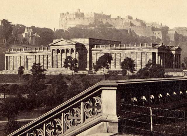 Detail from a Carte de Visite view of Edinburgh Castle and the National Gallery of Scotland by Archibald Burns