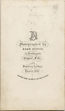 The back of a carte de visite by Adam Diston - 1871or earlier - Two Men