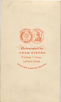 The back of a carte de visite by Adam Diston  -  1871-1877  -  Four Men